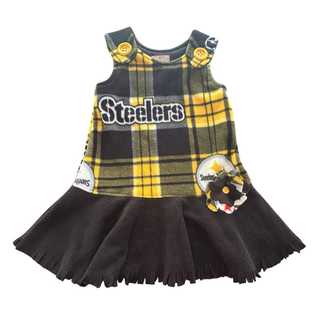 Steelers Girls Handmade Mother & Daughter Dress Yellow Black Plaid Football Sz 3